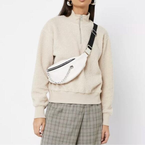 Topshop | Teddy Quarter Zip Cream Pullover Size 8 - Picture 2 of 14